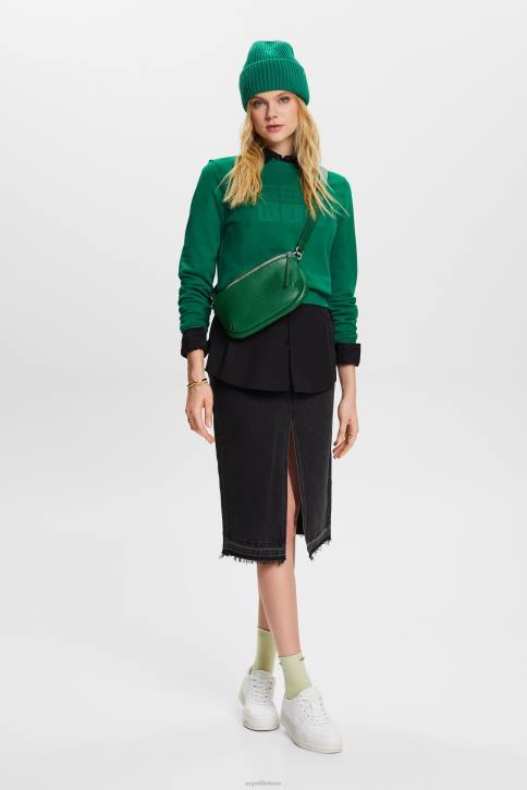 megztiniai ir gobtuvai tamsiai žalia moterys Esprit Megztinis su siuvinėtu logotipu, ekologiška medvilnė 4D6F12