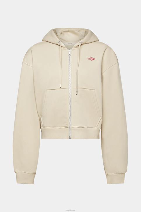 megztiniai ir gobtuvai šviesiai taupus moterys Esprit Sutrumpintas gobtuvas su užtrauktuku su logotipo atspaudu nugaroje 4D6F163