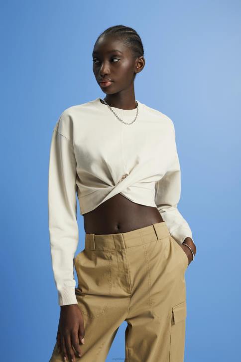 megztiniai ir gobtuvai šviesiai taupus moterys Esprit sutrumpinto mazgo detalių megztinis 4D6F218