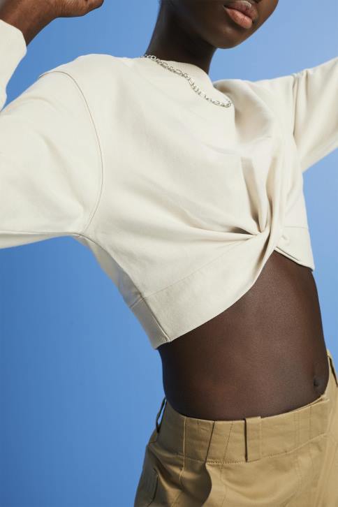 megztiniai ir gobtuvai šviesiai taupus moterys Esprit sutrumpinto mazgo detalių megztinis 4D6F218