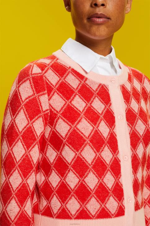 megztiniai baltas moterys Esprit argyle kardiganas 4D6F86