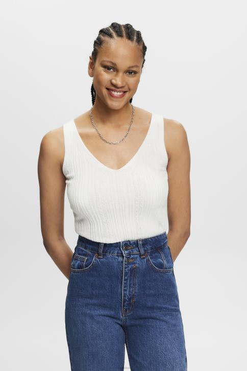 megztiniai beveik baltas moterys Esprit megztas V formos iškirpte su linu 4D6F305