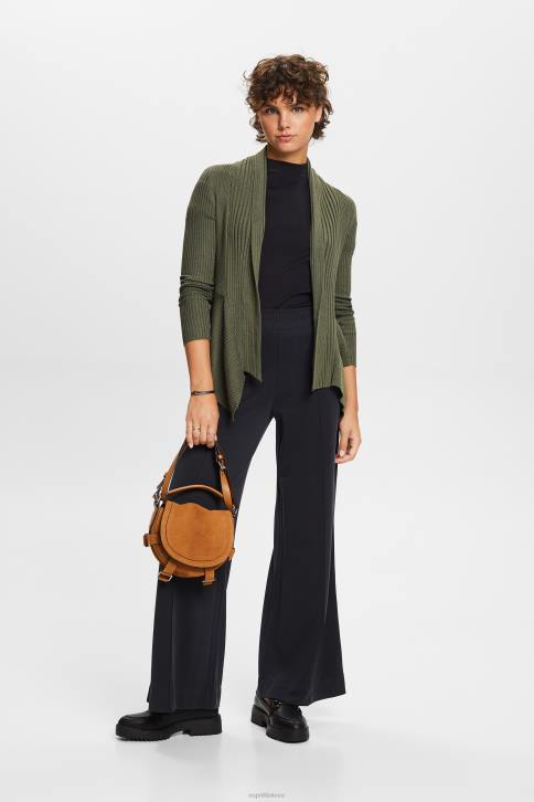 megztiniai chaki žalia moterys Esprit perdirbtas: briaunotas megztinis su nosinės apvadu 4D6F24