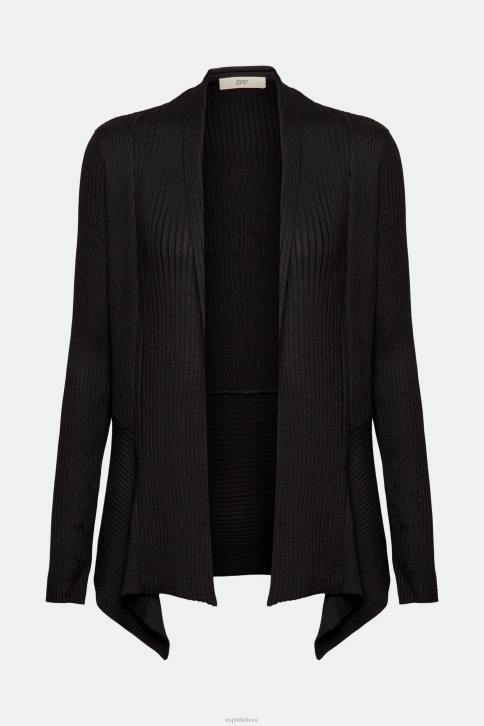 megztiniai juodas moterys Esprit perdirbtas: briaunotas megztinis su nosinės apvadu 4D6F23