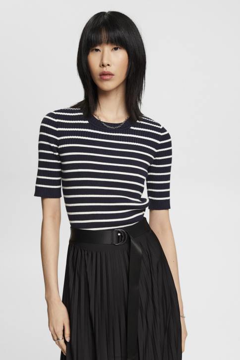 megztiniai karinis jūrų laivynas moterys Esprit megztinis trumpomis rankovėmis briaunotas 4D6F319