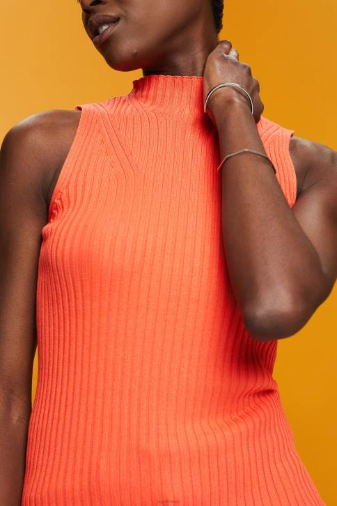 megztiniai koralinis apelsinas moterys Esprit briaunotas, berankovis megztinis, lino mišinio 4D6F110