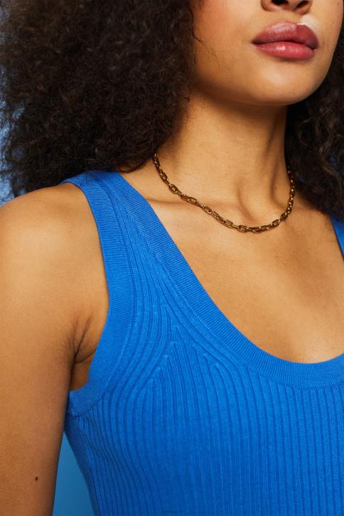 megztiniai ryškiai mėlynas moterys Esprit briaunotas, berankovis megztinis, lino mišinio 4D6F109