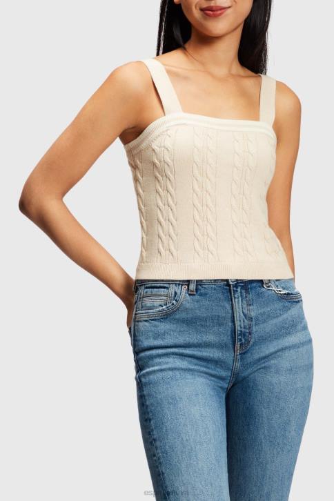 megztiniai šviesiai smėlio spalvos moterys Esprit delfino logotipo kabelis megztinis kamzolis 4D6F409