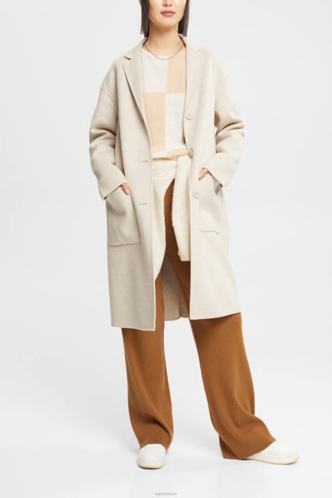 paltai kreminės smėlio spalvos moterys Esprit vilnos mišinio paltas 4D6F561