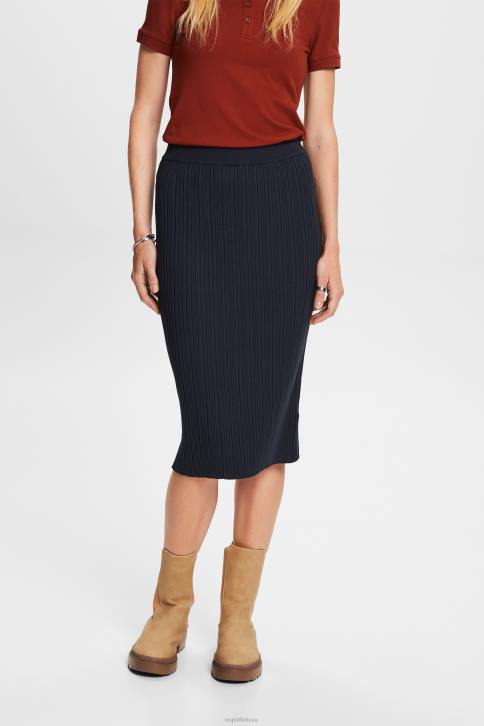 sijonai benzininis mėlynas moterys Esprit rievėtas megztas midi sijonas 4D6F21