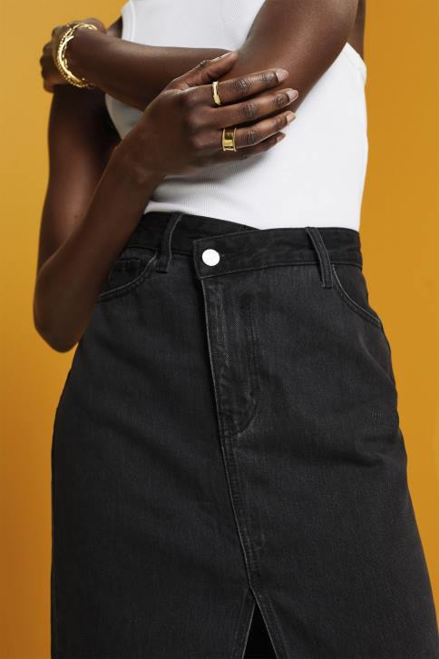 sijonai juodas vidutinis skalbimas moterys Esprit midi sijonas su asimetrišku juosmeniu 4D6F208