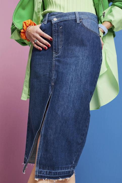 sijonai mėlynas tamsus plovimas moterys Esprit midi sijonas su asimetrišku juosmeniu 4D6F209