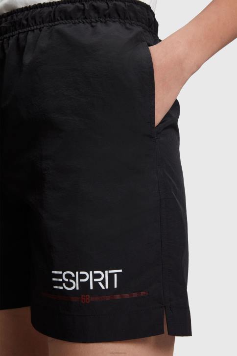 šortai juodas moterys ESPRIT x Rest & Recreation kapsuliniai šortai nuo vėjo 4D6F474
