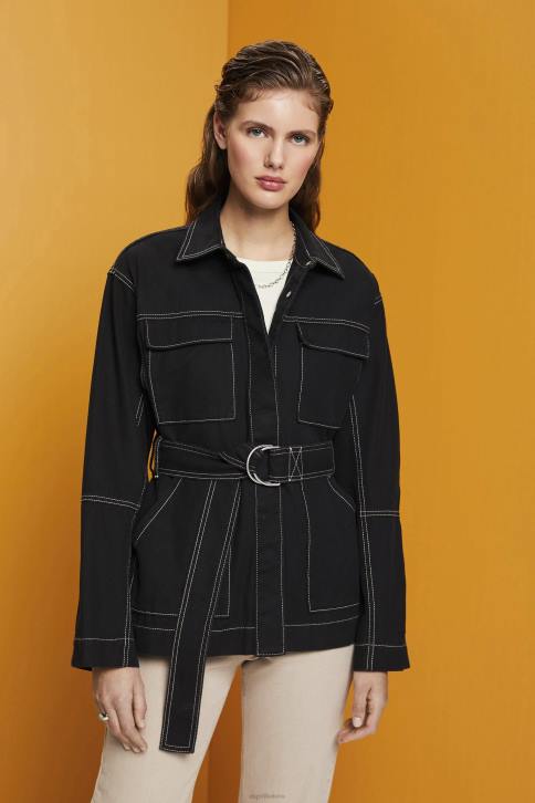 striukės juodas moterys Esprit ruoželinė striukė su diržu 4D6F291