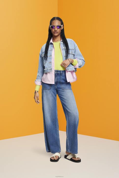 striukės mėlynos šviesos plovimas moterys Esprit sutrumpinta džinsinė striukė su nutrinta apdaila 4D6F312