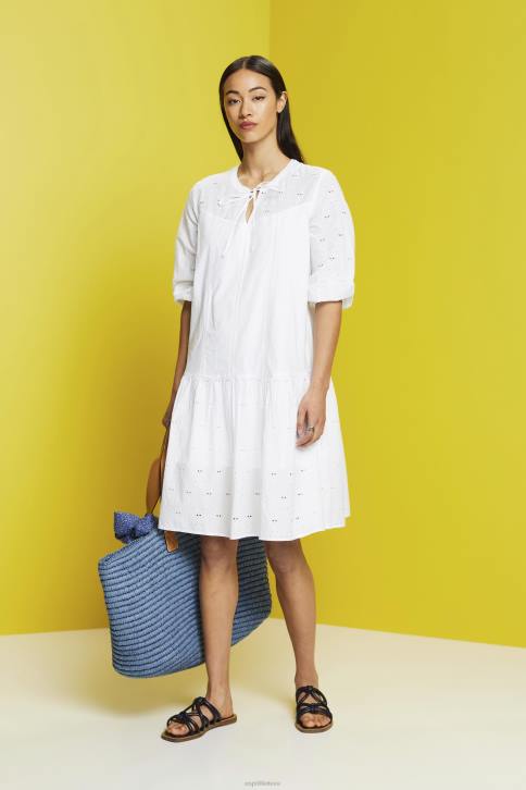 suknelės baltas moterys Esprit siuvinėta suknelė, 100% medvilnė 4D6F186