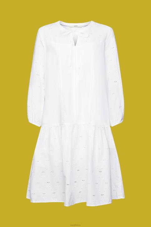 suknelės baltas moterys Esprit siuvinėta suknelė, 100% medvilnė 4D6F186