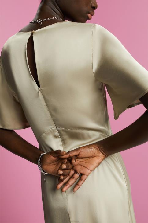 suknelės dulkėta žalia moterys Esprit satino midi suknele 4D6F55