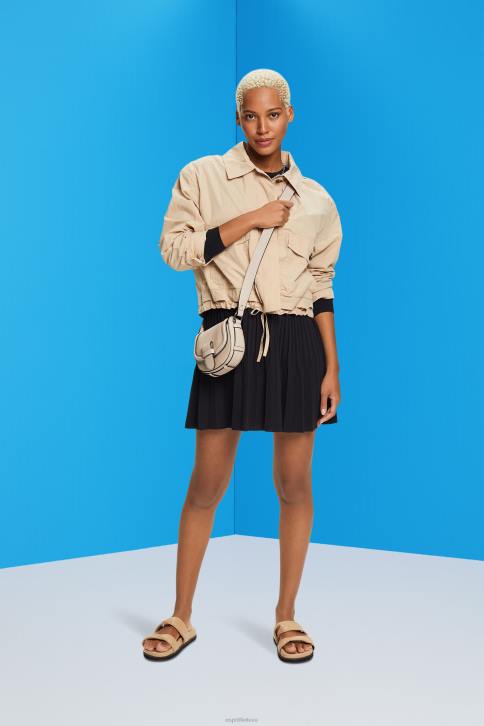 suknelės juodas moterys Esprit Plisuota mini suknelė ilgomis rankovėmis ir įtempta iškirpte 4D6F127