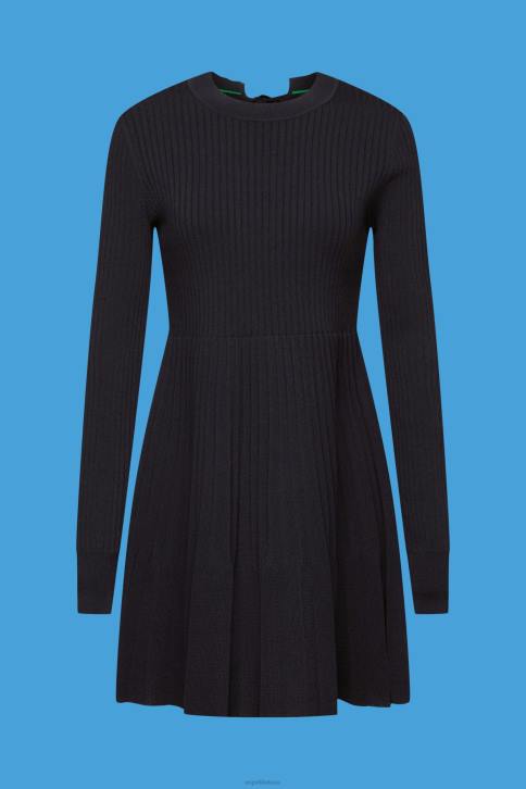 suknelės juodas moterys Esprit Plisuota mini suknelė ilgomis rankovėmis ir įtempta iškirpte 4D6F127