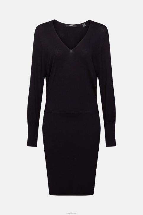 suknelės juodas moterys Esprit megzta suknelė su skeltomis rankovėmis, lenzing ecovero 4D6F442