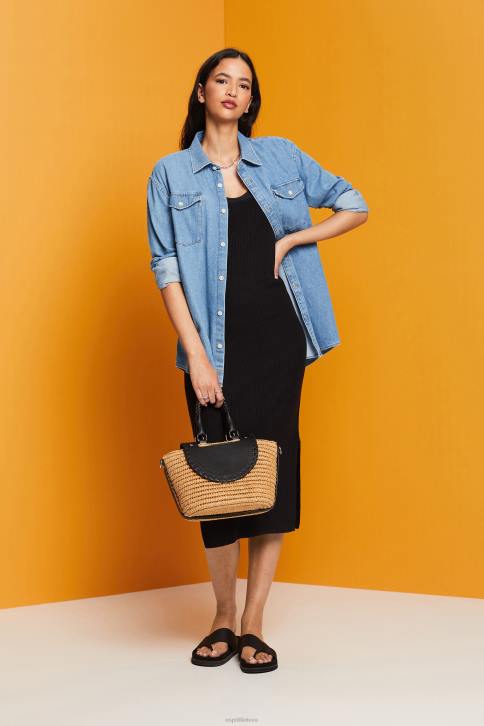 suknelės juodas moterys Esprit megzta suknele, lino mišinio 4D6F113