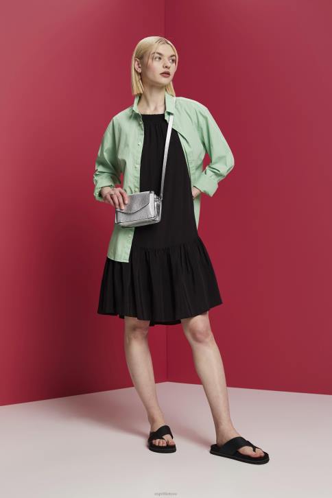 suknelės juodas moterys Esprit suknelė su petnešėlėmis, tencel 4D6F202