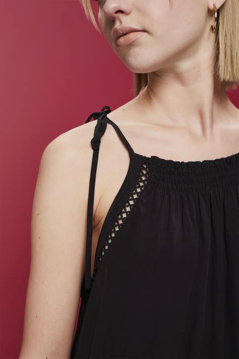 suknelės juodas moterys Esprit suknelė su petnešėlėmis, tencel 4D6F202