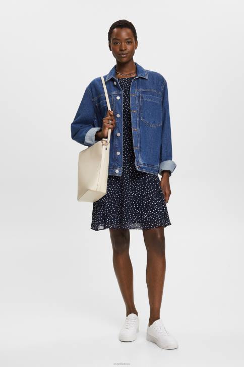 suknelės karinis jūrų laivynas moterys Esprit perdirbta: šifoninė suknelė suriestu juosmeniu 4D6F67