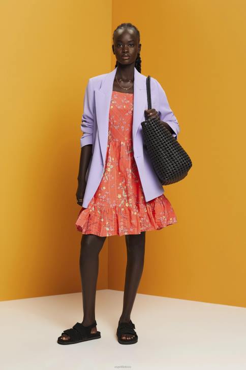 suknelės koralinis apelsinas moterys Esprit Suknelė su gėlėmis, medvilninė iki kelių 4D6F190