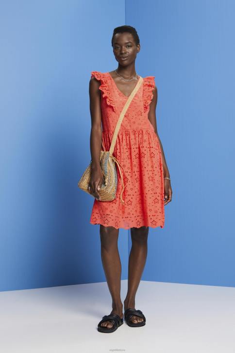 suknelės koralinis apelsinas moterys Esprit medvilninė nėriniuota suknelė 4D6F192