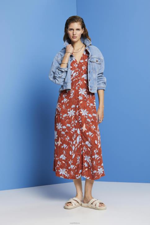 suknelės koralinis apelsinas moterys Esprit midi suknelė su viso raštu 4D6F188