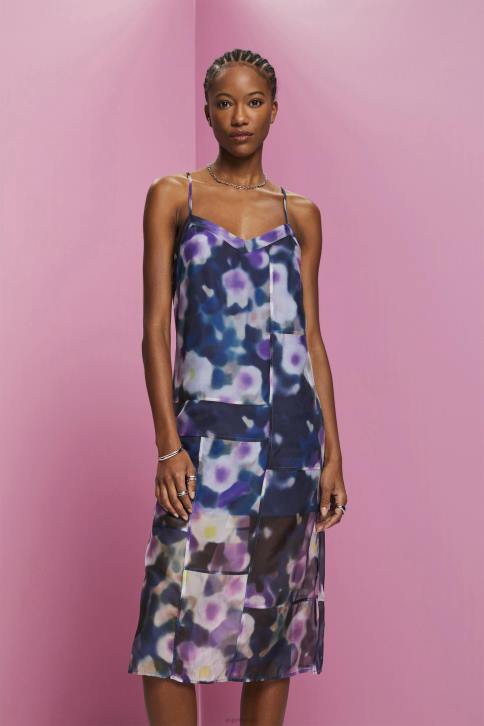 suknelės mėlyna levanda moterys Esprit raštuota organzos midi suknelė 4D6F196