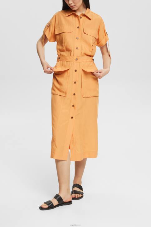 suknelės persikų moterys Esprit mišrus linas: marškininė suknelė su diržu 4D6F542