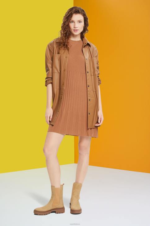 suknelės rudas moterys Esprit klostuota ir platėjanti suknelė 4D6F382