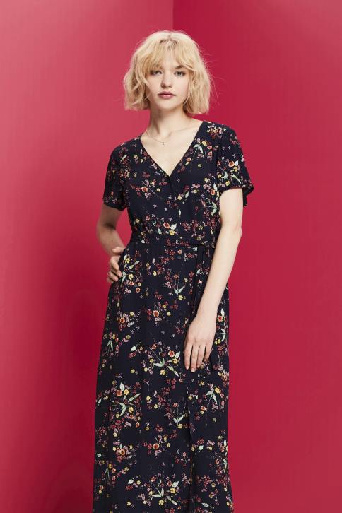 suknelės tamsiai mėlyna moterys Esprit marginta midi suknelė su perrišamu diržu 4D6F189