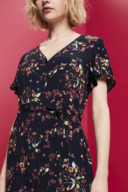 suknelės tamsiai mėlyna moterys Esprit marginta midi suknelė su perrišamu diržu 4D6F189