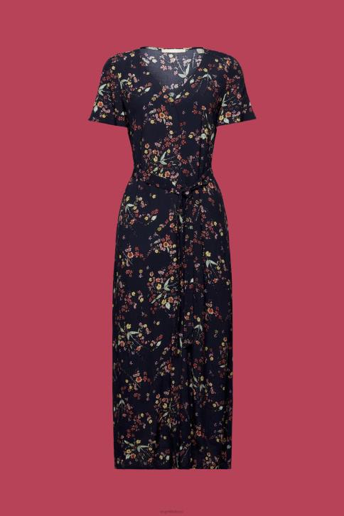 suknelės tamsiai mėlyna moterys Esprit marginta midi suknelė su perrišamu diržu 4D6F189