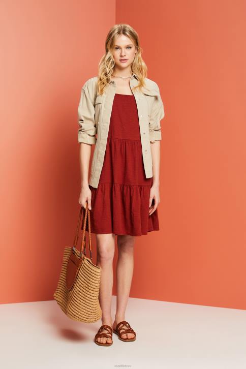 suknelės terakotos moterys Esprit trikotažinė suknelė siuvinėtomis nėriniuotomis rankovėmis 4D6F60