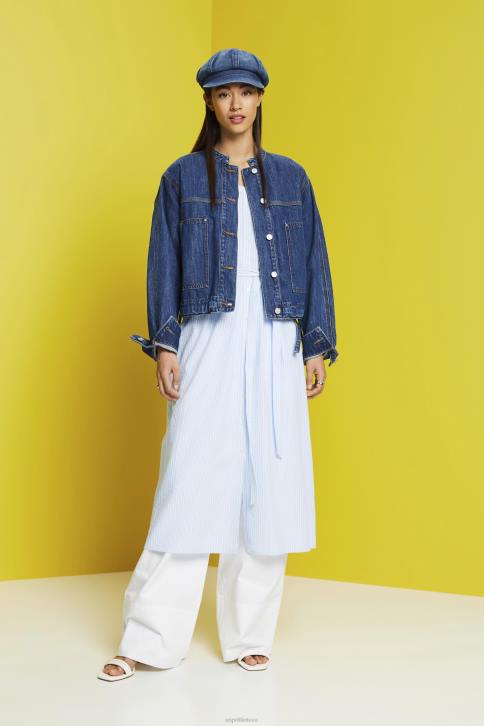 suknelės šviesiai mėlynas moterys Esprit midi marškinėlių suknelė su surišamu diržu, medvilnės mišinio 4D6F236