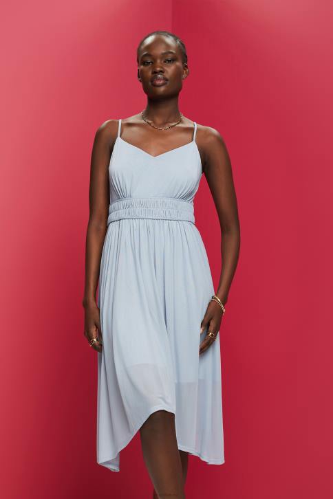 suknelės šviesiai mėlynos levandos moterys Esprit elastingo juosmens tinklinio audinio suknelė 4D6F66