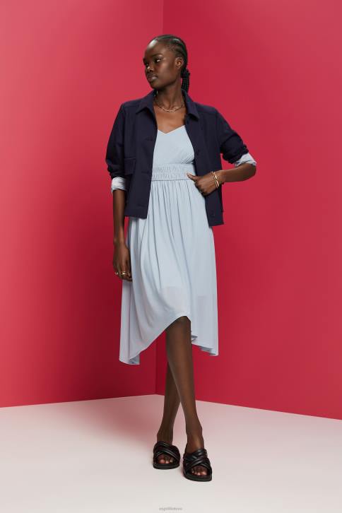 suknelės šviesiai mėlynos levandos moterys Esprit elastingo juosmens tinklinio audinio suknelė 4D6F66