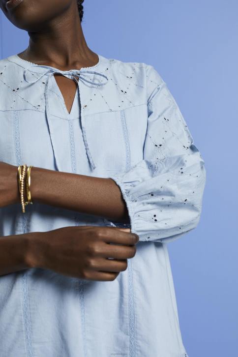 suknelės šviesiai mėlynos levandos moterys Esprit siuvinėta suknelė, 100% medvilnė 4D6F187