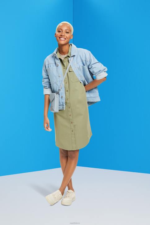 suknelės šviesus chaki moterys Esprit medvilninė marškininė suknelė 4D6F45