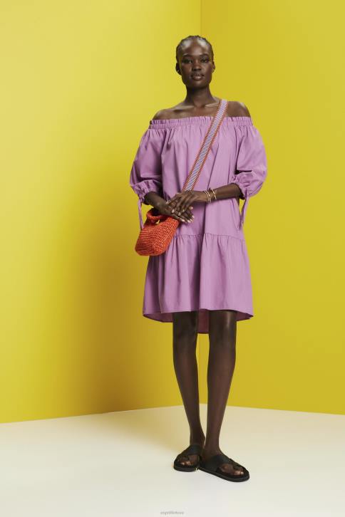 suknelės violetinė moterys Esprit Poplino mini suknelė be pečių 4D6F180