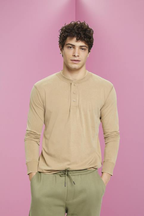 ilga rankovė chaki smėlio spalvos vyrų Esprit ilgomis rankovėmis viršus su sagomis 4D6F723