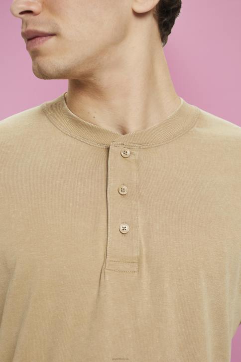 ilga rankovė chaki smėlio spalvos vyrų Esprit ilgomis rankovėmis viršus su sagomis 4D6F723