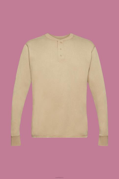 ilga rankovė chaki smėlio spalvos vyrų Esprit ilgomis rankovėmis viršus su sagomis 4D6F723