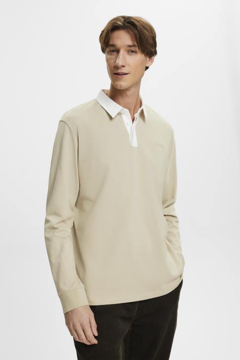 ilga rankovė dulkėta žalia vyrų Esprit regbio marškinėliai su išsiuvinėtu logotipu 4D6F720