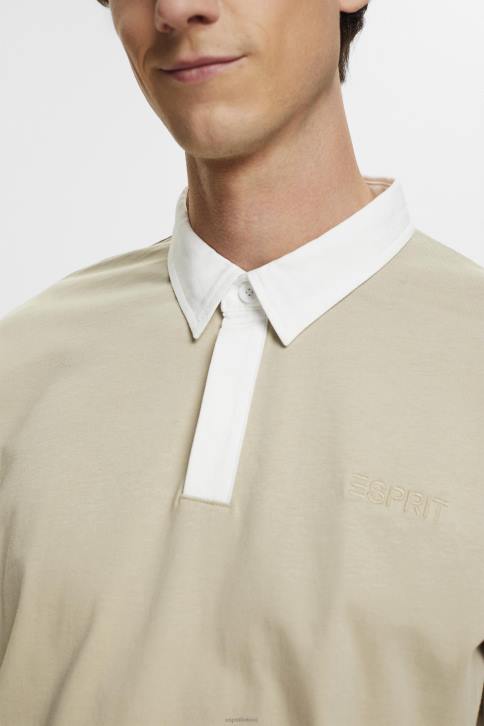 ilga rankovė dulkėta žalia vyrų Esprit regbio marškinėliai su išsiuvinėtu logotipu 4D6F720